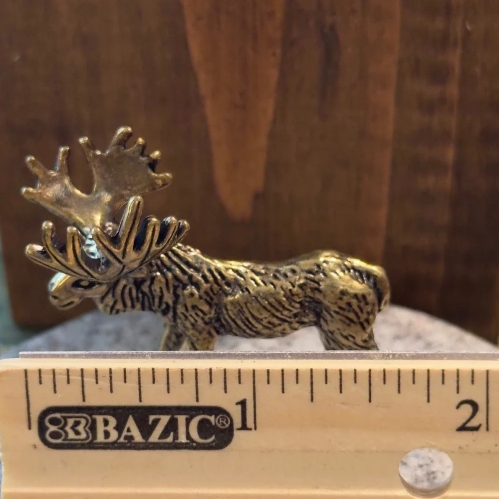 BG6 Vintage style Brass metal Miniature Moose Figurine Rustic Cabin Lodge Decor